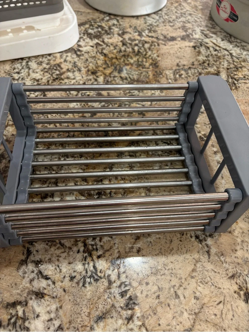 Gray Over-Sink Roll-Up Drying Rack with Stainless Steel Rods